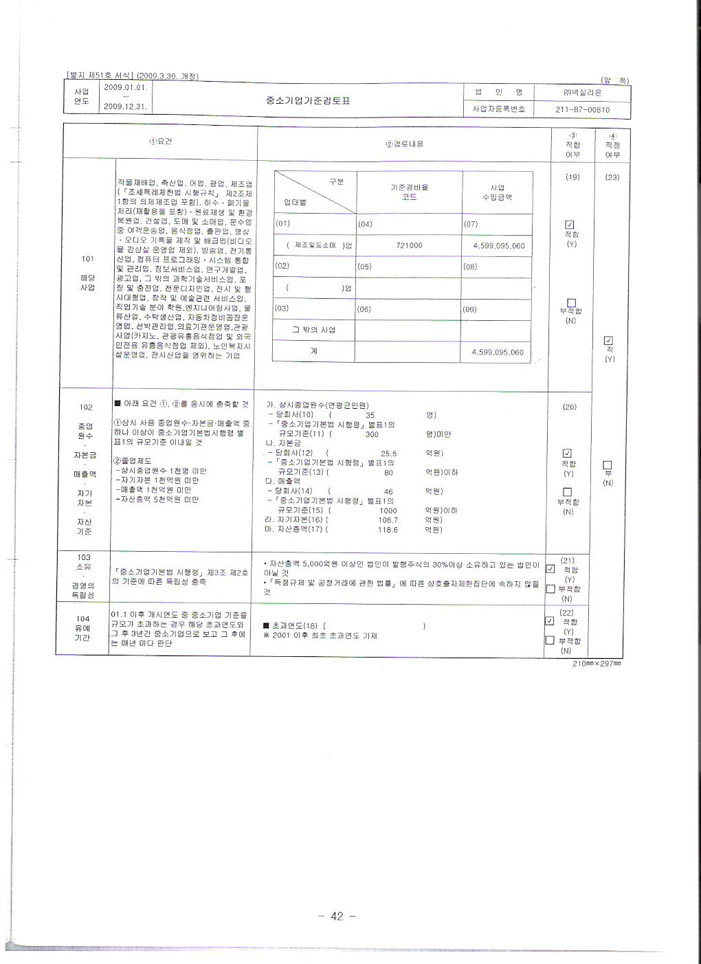 이미지: 2009년 (엔스퍼트)중소기업검토표