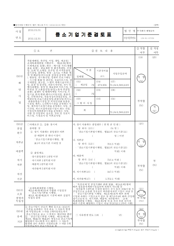 이미지: 중소기업기준검토표