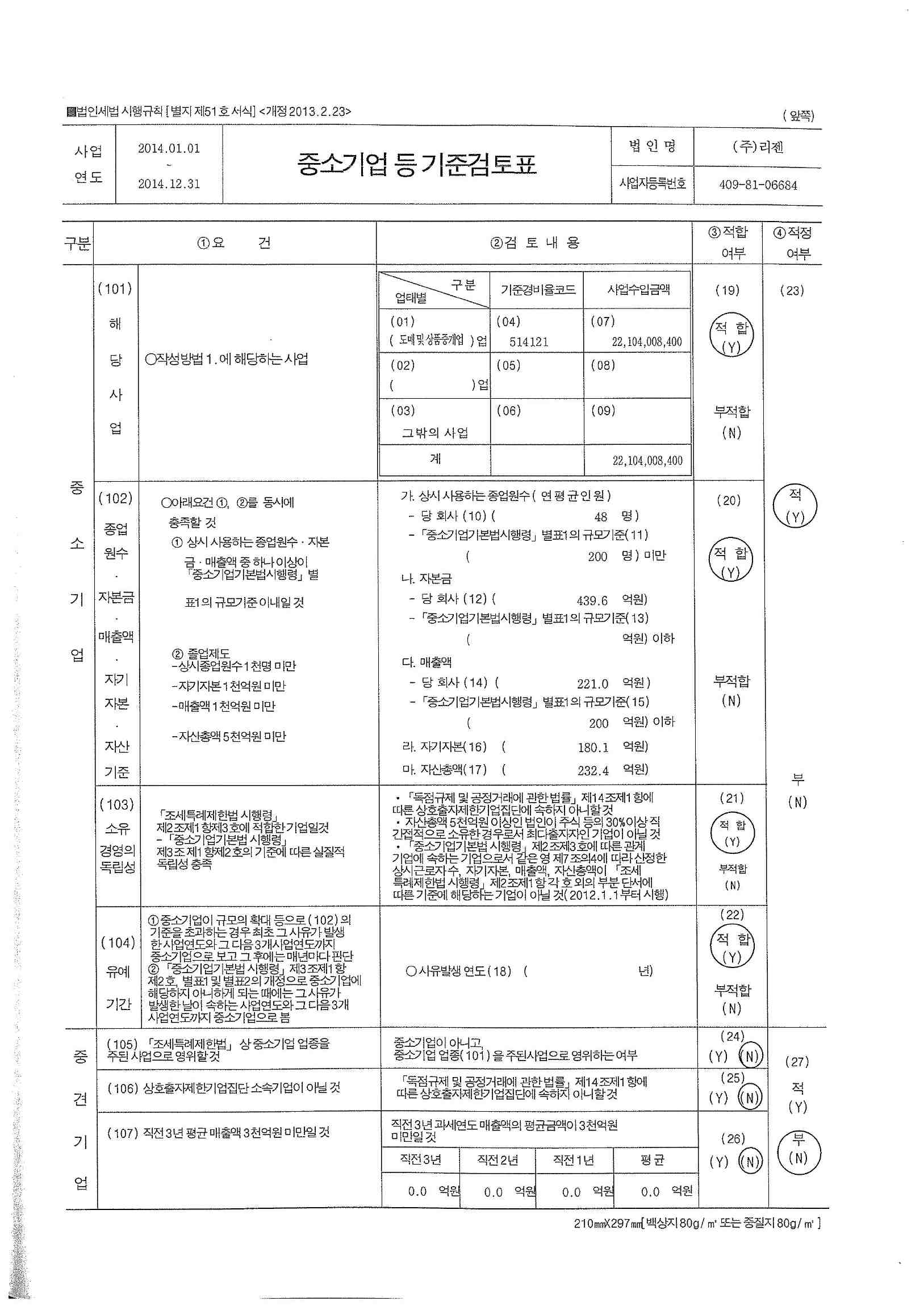 이미지: 중소기업 등 기준검토표