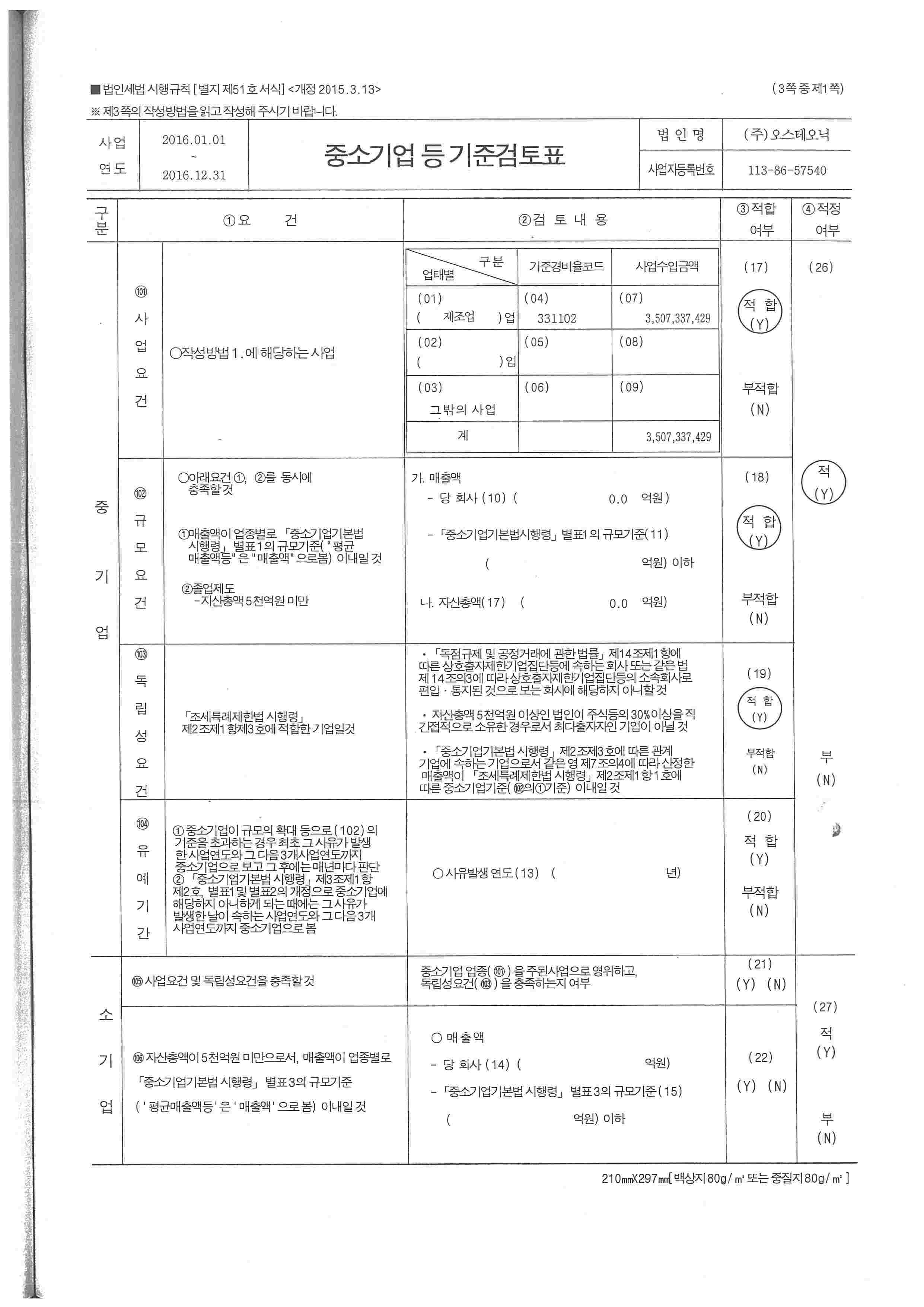 이미지: 중소기업 등 기준검토표1
