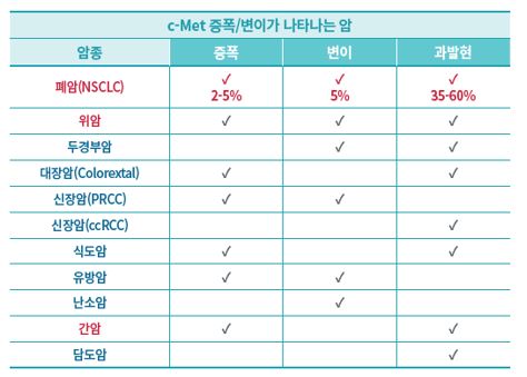 이미지: 다양한 암종에서 나타나는 c-Met 변이