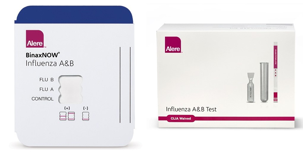 이미지: Alere BinaxNOW Influenza A&B card 와 Alere Influenza A&B Test