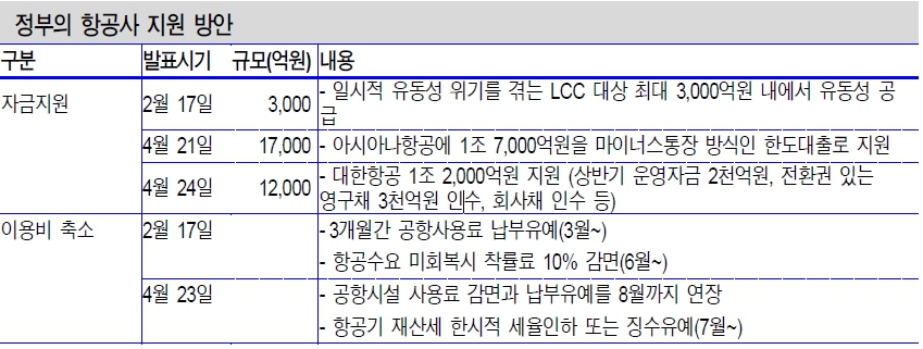 이미지: 정부의 항공사 지원 방안