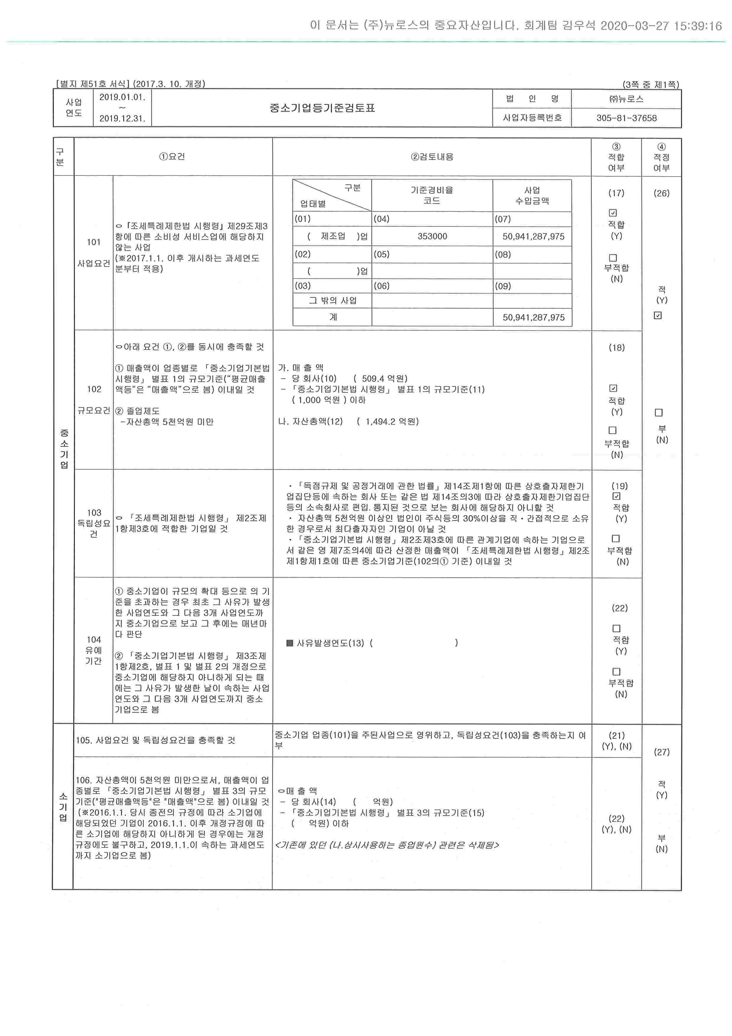 이미지: 중소기업 기준 검토표 1