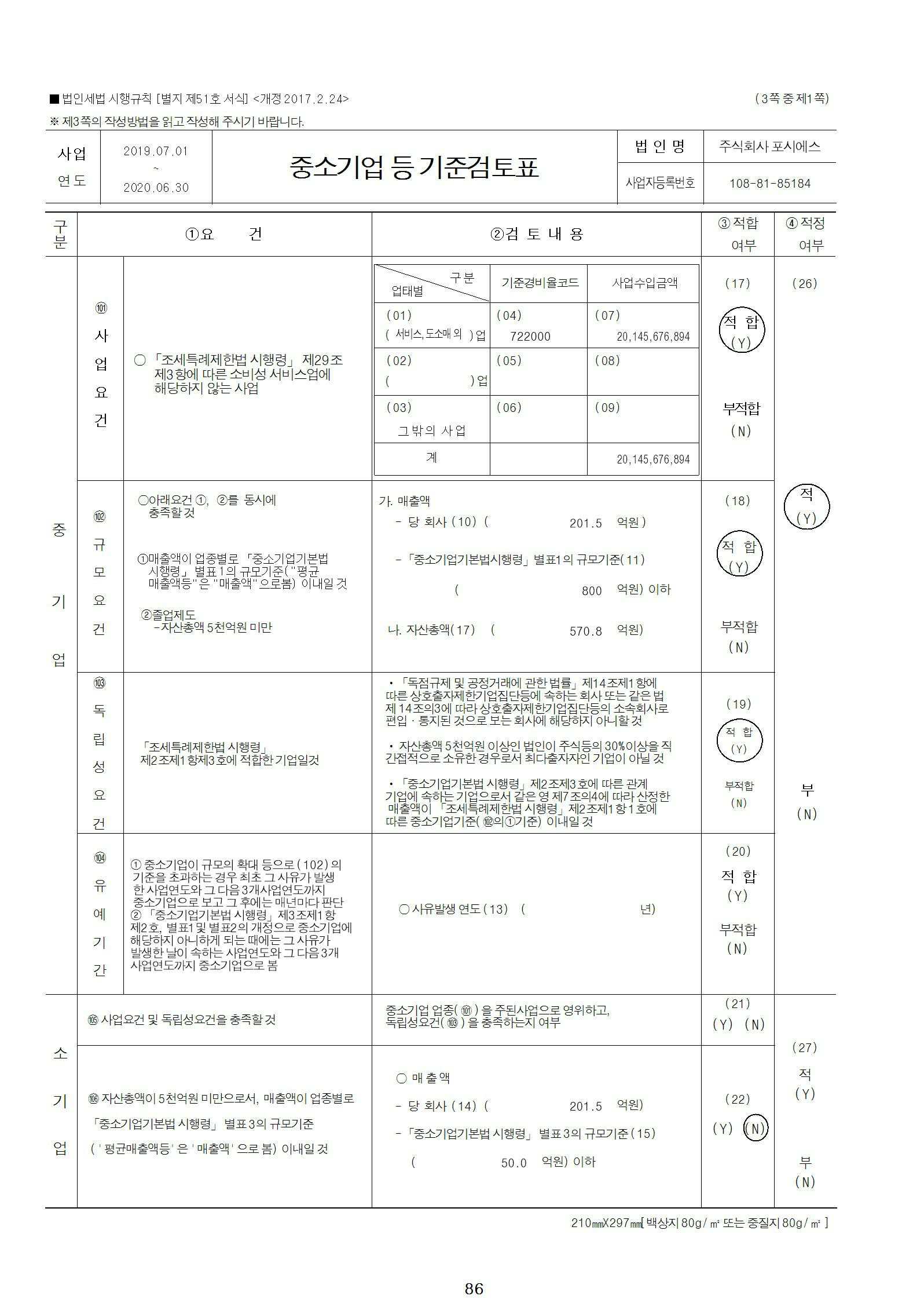 이미지: 중소기업 등 기준검토표1