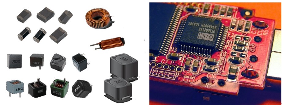 이미지: 다양한 수동부품과 전기장치 내에 실장 형태