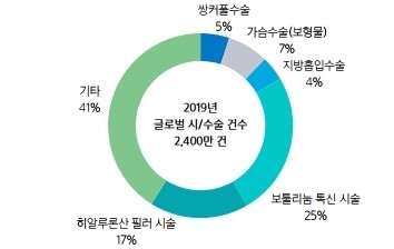 이미지: [글로벌의료미용시장 비중] (출처 isaps 2019, 삼성증권)