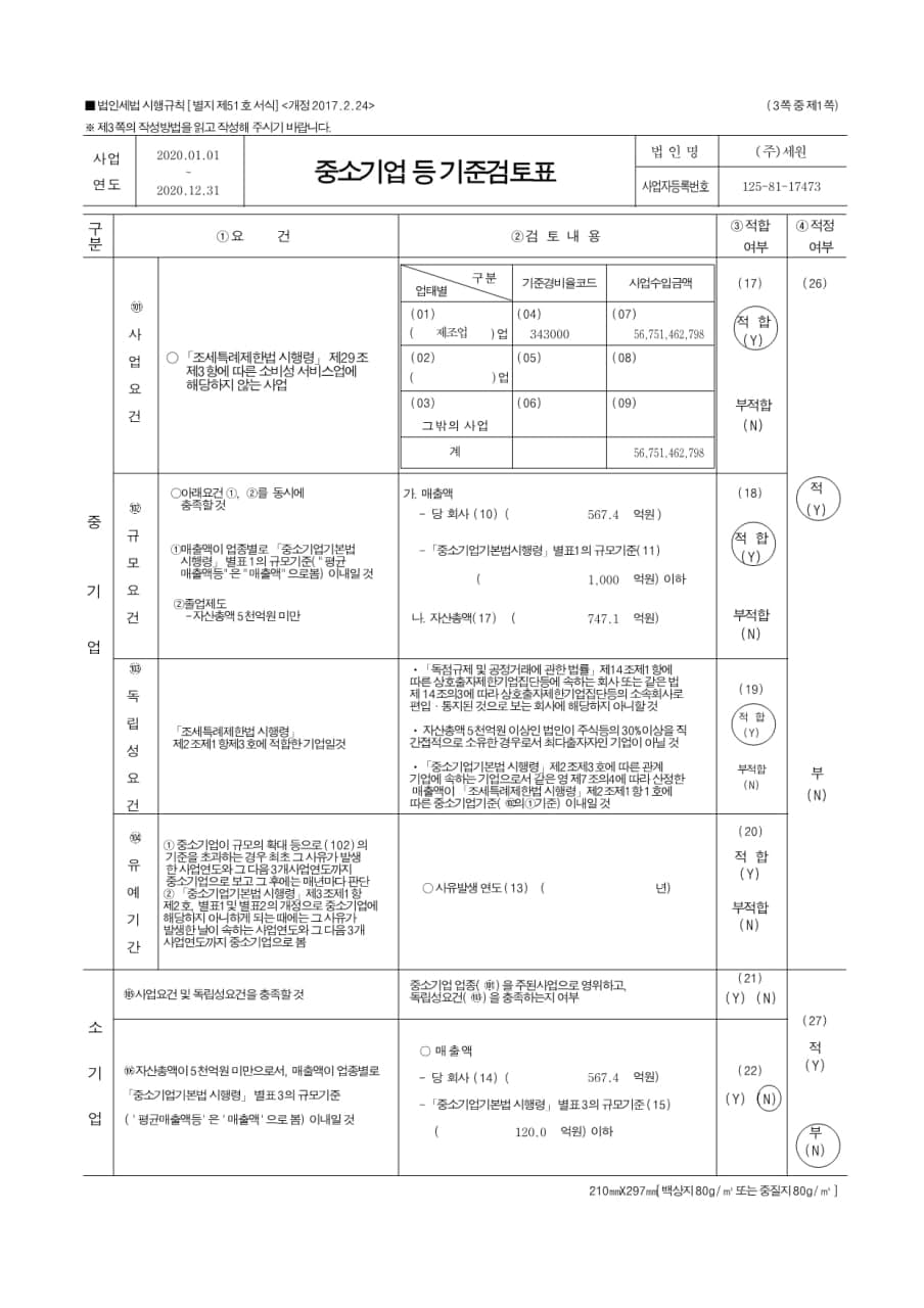 이미지: 중소기업기준검토표(1)