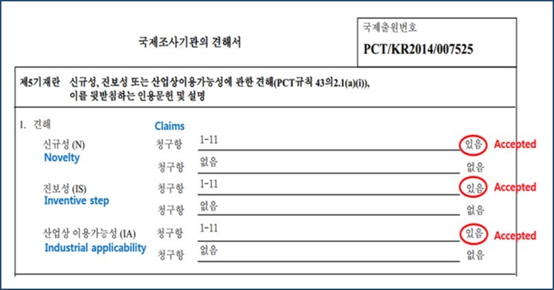 이미지: (국제 특허 조사기관의 당사 q301 특허에 대한 의견서)