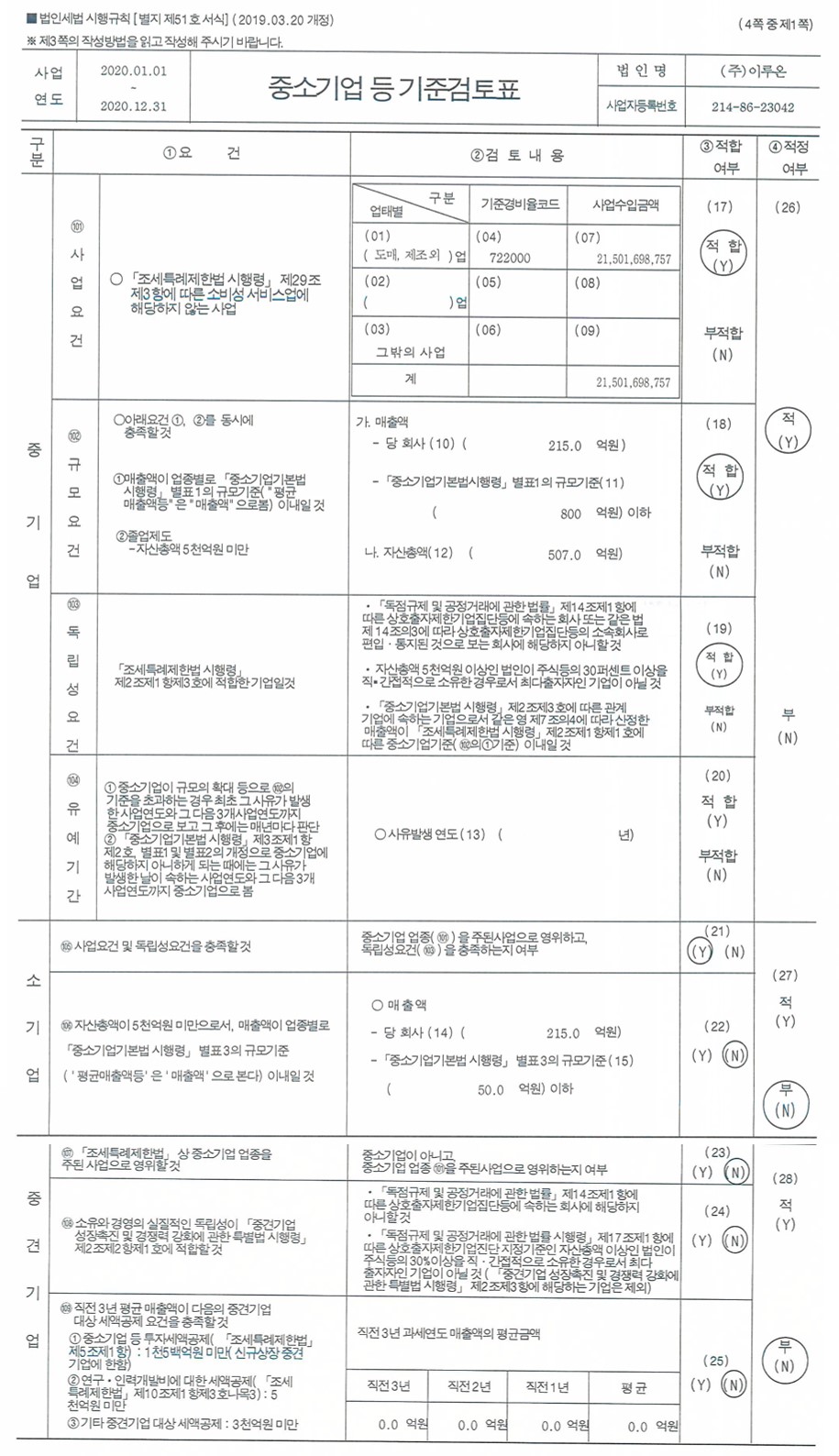 이미지: 중소기업기준검토표