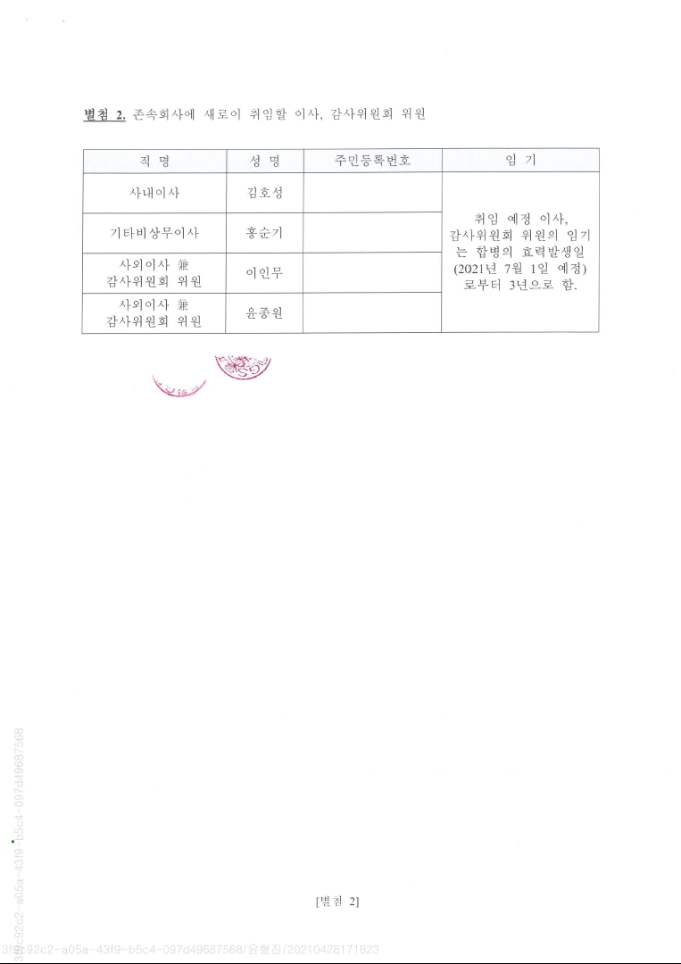 이미지: 합병계약서 별첨2