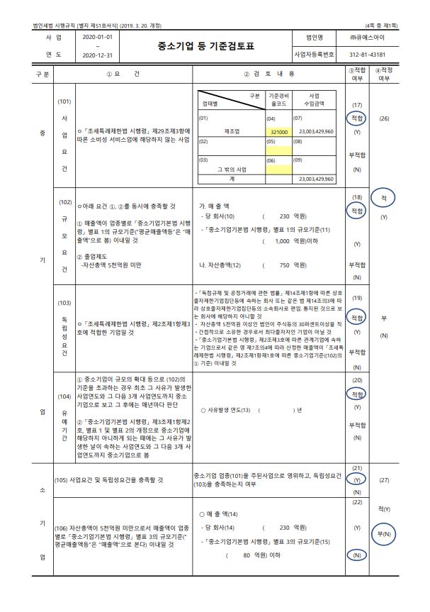 이미지: 중소기업기준검토표 1