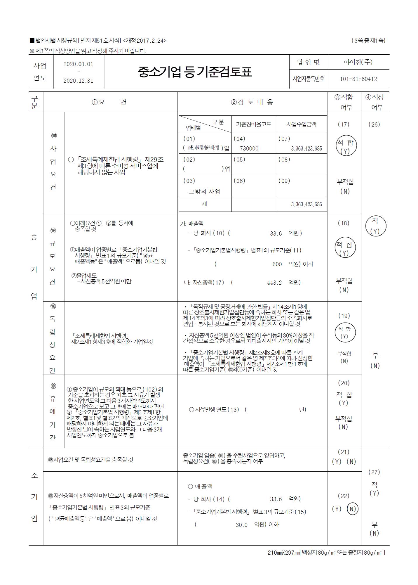 이미지: 중소기업기준검토표1페이지
