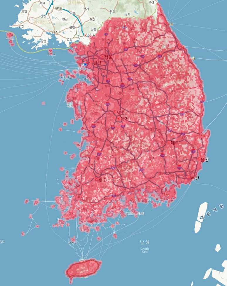 이미지: 국내 4G 커버리지 현황