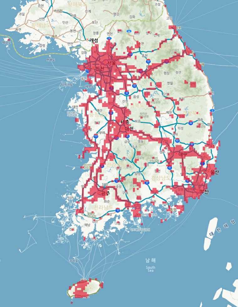 이미지: 국내  5G 커버리지 현황