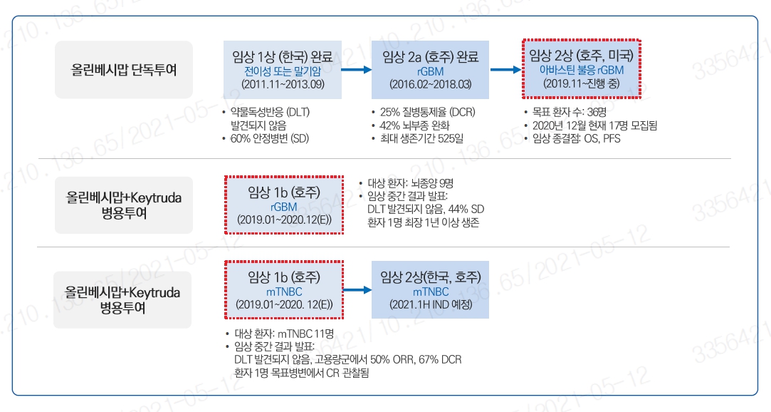 이미지: 올린베시맙 임상 진행현황