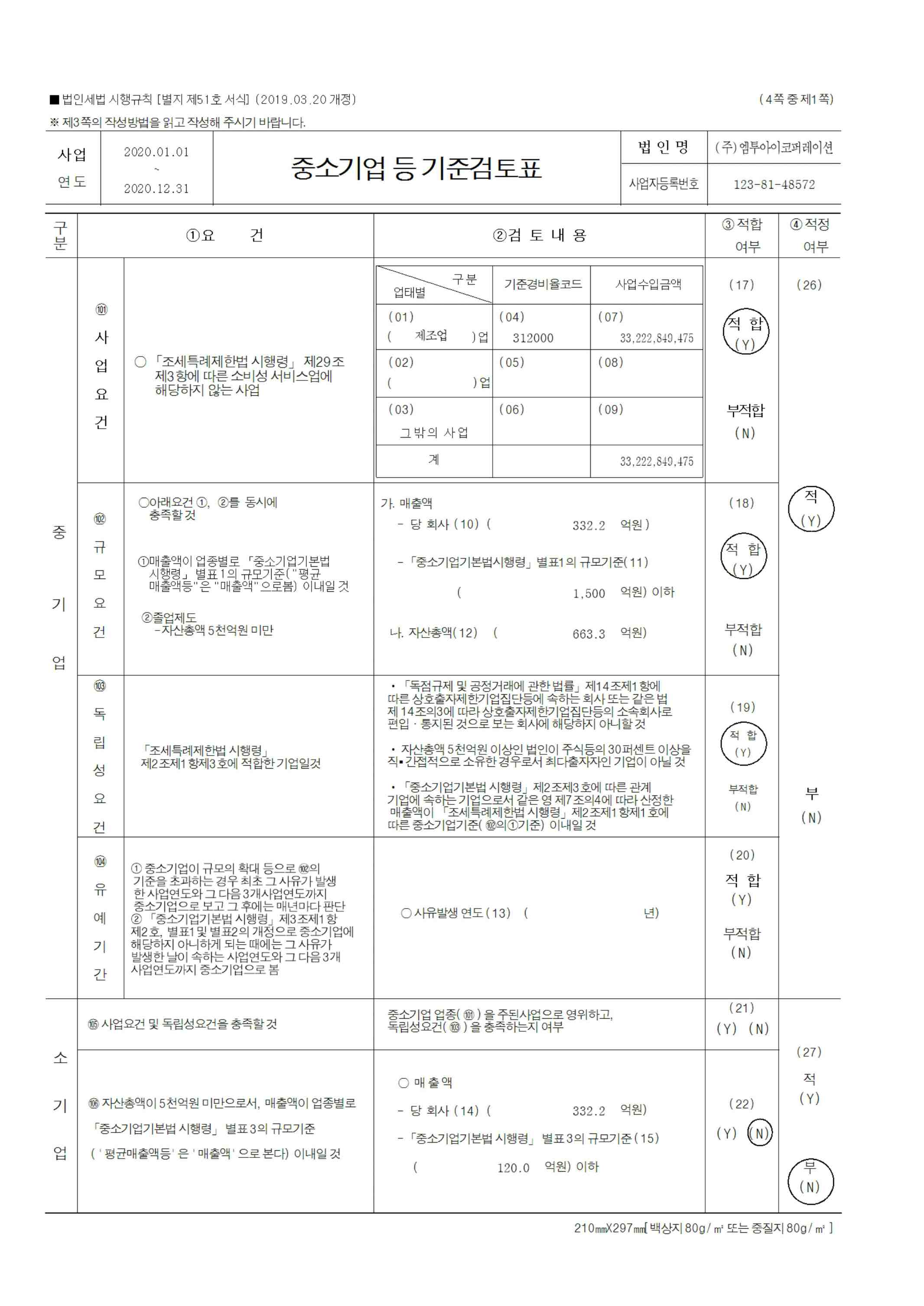 이미지: [중소기업 등 기준 검토표]