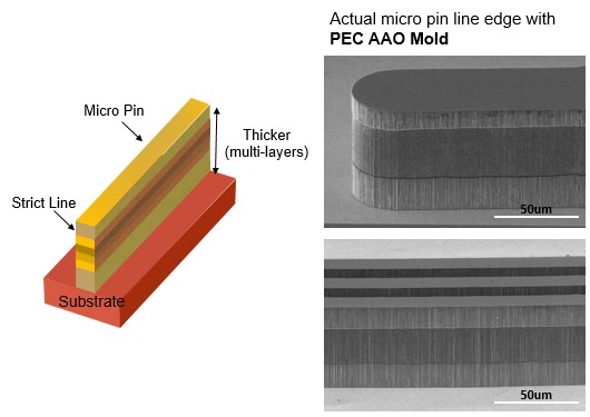 이미지: [그림] AAO mold를 이용한 마이크로 핀 모식도