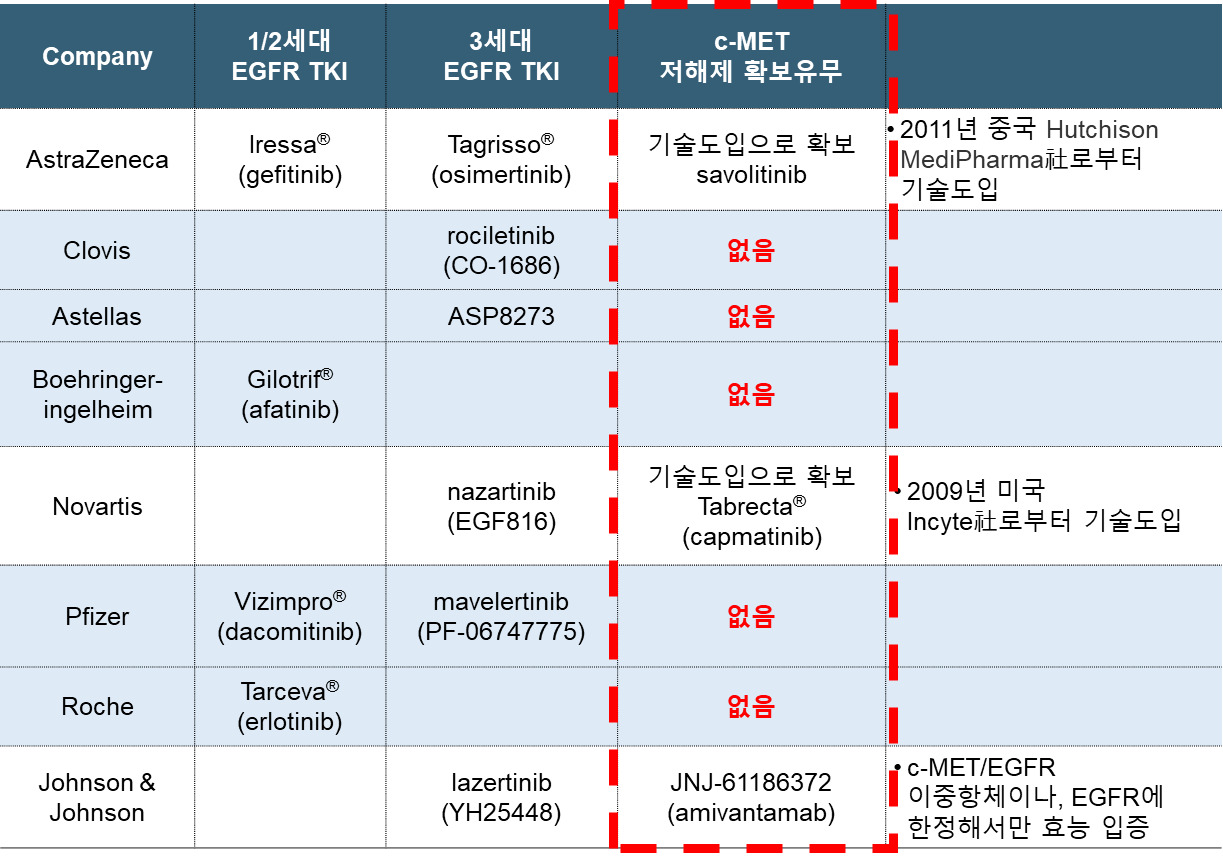 이미지: 비소세포폐암에 대한 글로벌 제약사 별 포트폴리오