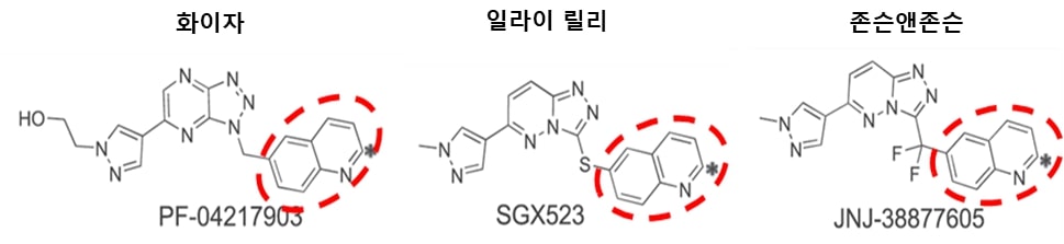 이미지: quinoline을 포함하고 있는 실패한 c-met 저해제 구조