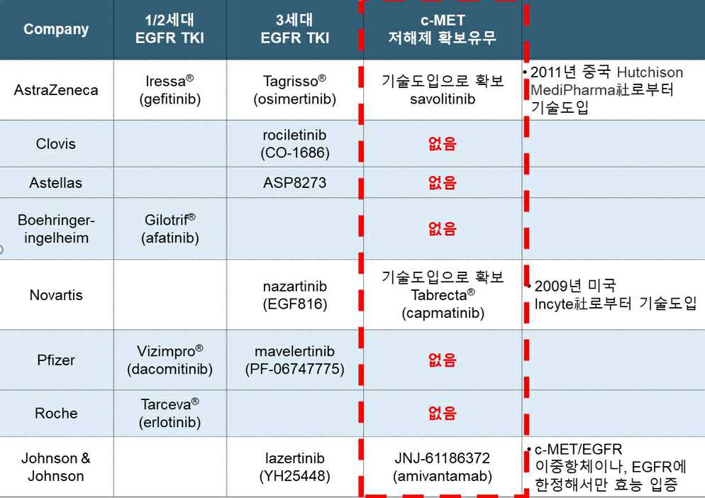 이미지: nsclc에 대한 글로벌 제약사 별 포트폴리오