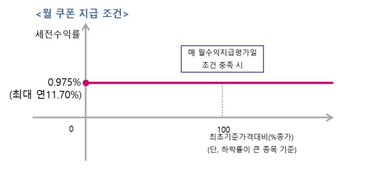 이미지: 제204회 뉴글로벌 100조 파생결합증권 (월쿠폰 지급 그래프)