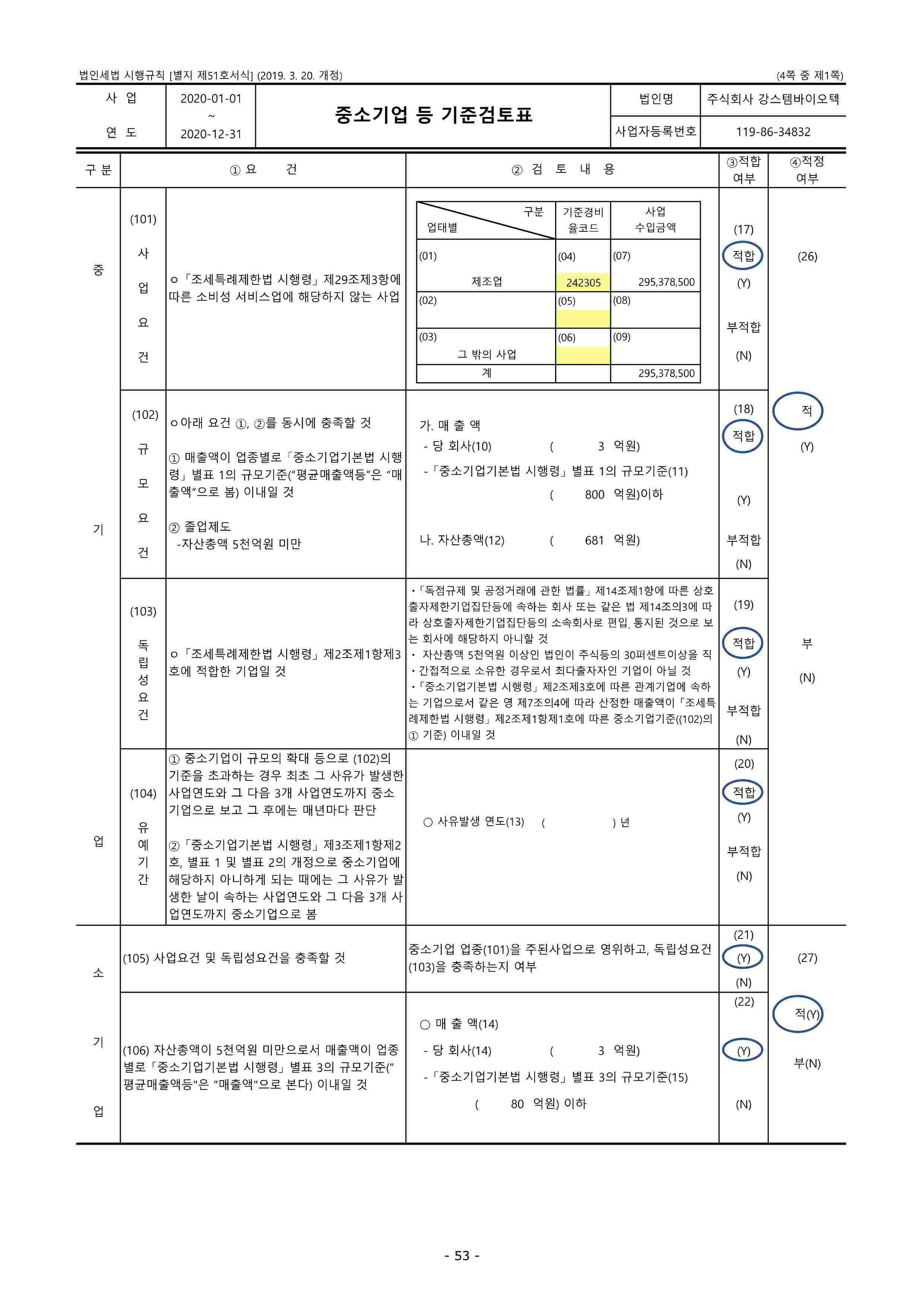 이미지: 중소기업기준검토표(2020)1