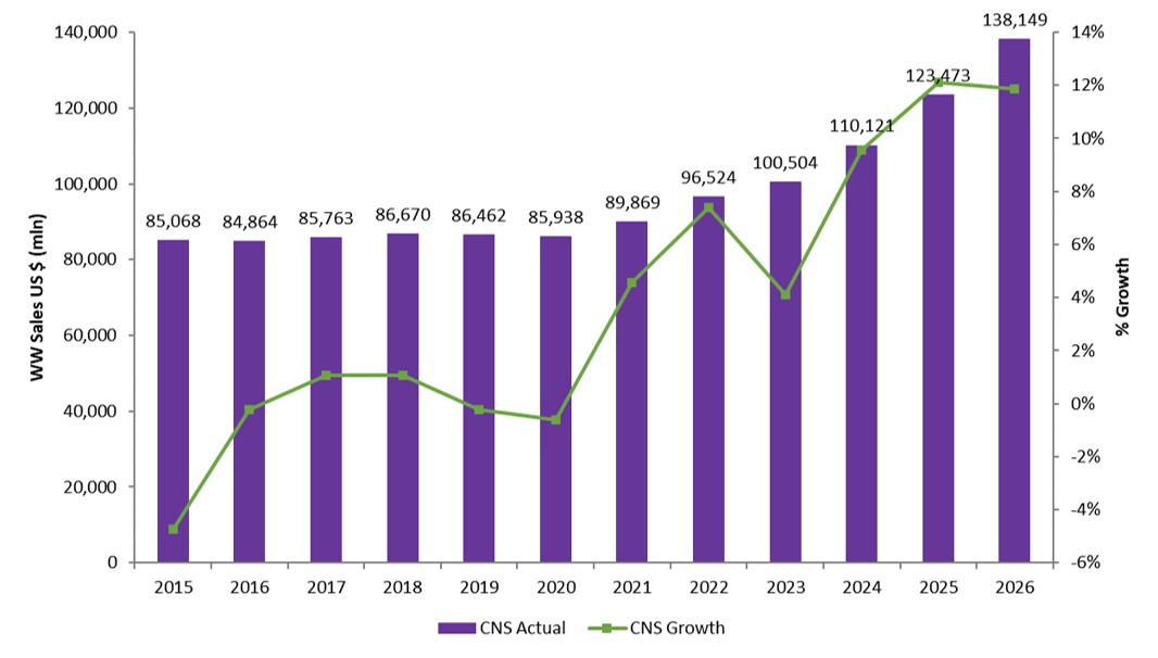 이미지: 글로벌 CNS 시장규모 및 성장률