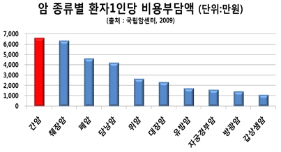 이미지: 암환자 1인당 비용 부담액 및 암진단시장 성장률