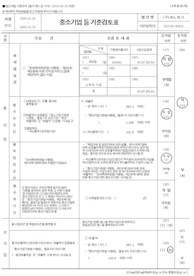 이미지: 중소기업 등 기준검토표(1)
