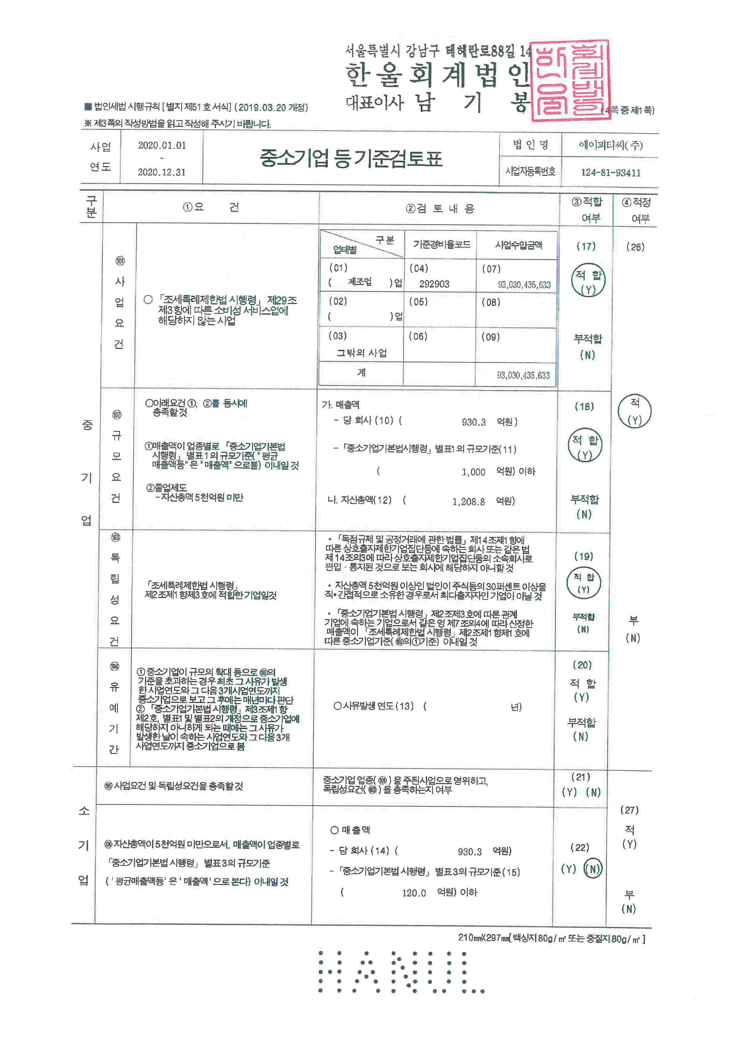 이미지: 중소기업 등 기준검토표1