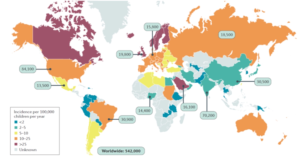 이미지: 전 세계 T1D 환자수 및 분포 현황(2015)