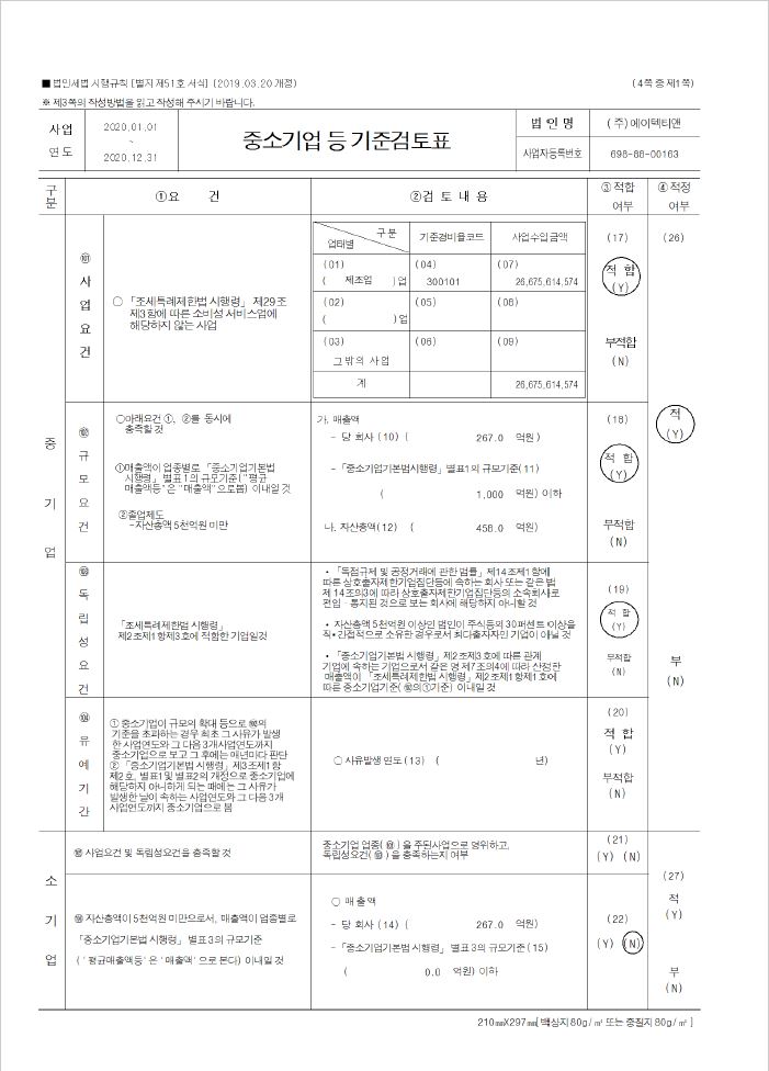 이미지: 2020 중소기업 등 기준검토표