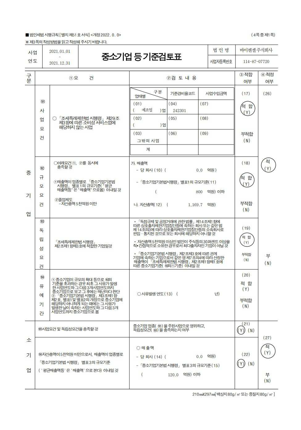 이미지: 중소기업 기준검토표(1)