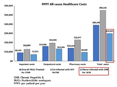 이미지: 만성 B형 간염 환자 1인 당 연간 healthcare costs