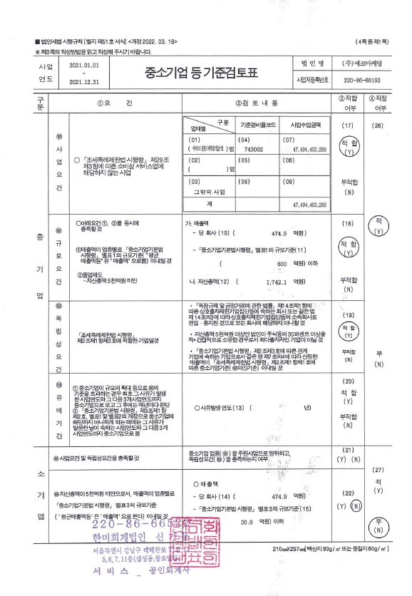 이미지: 중소기업기준검토표(1)