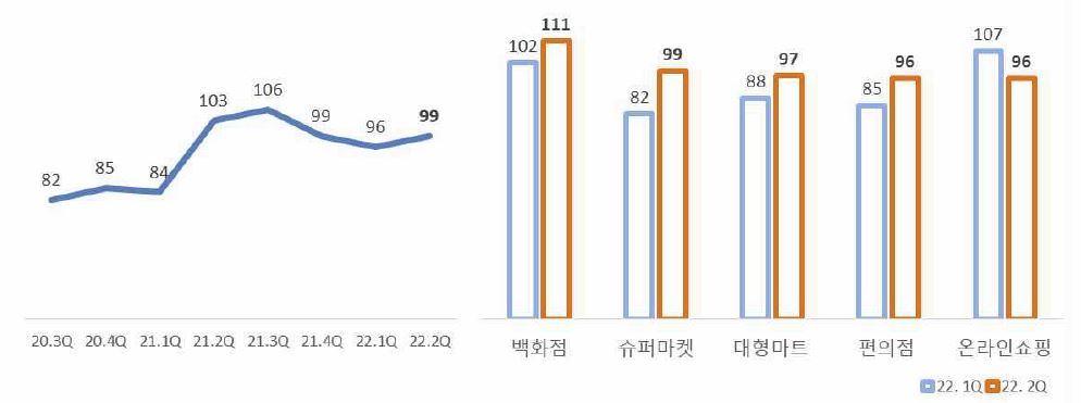 이미지: 업태별 소매유통업 경기전망지수