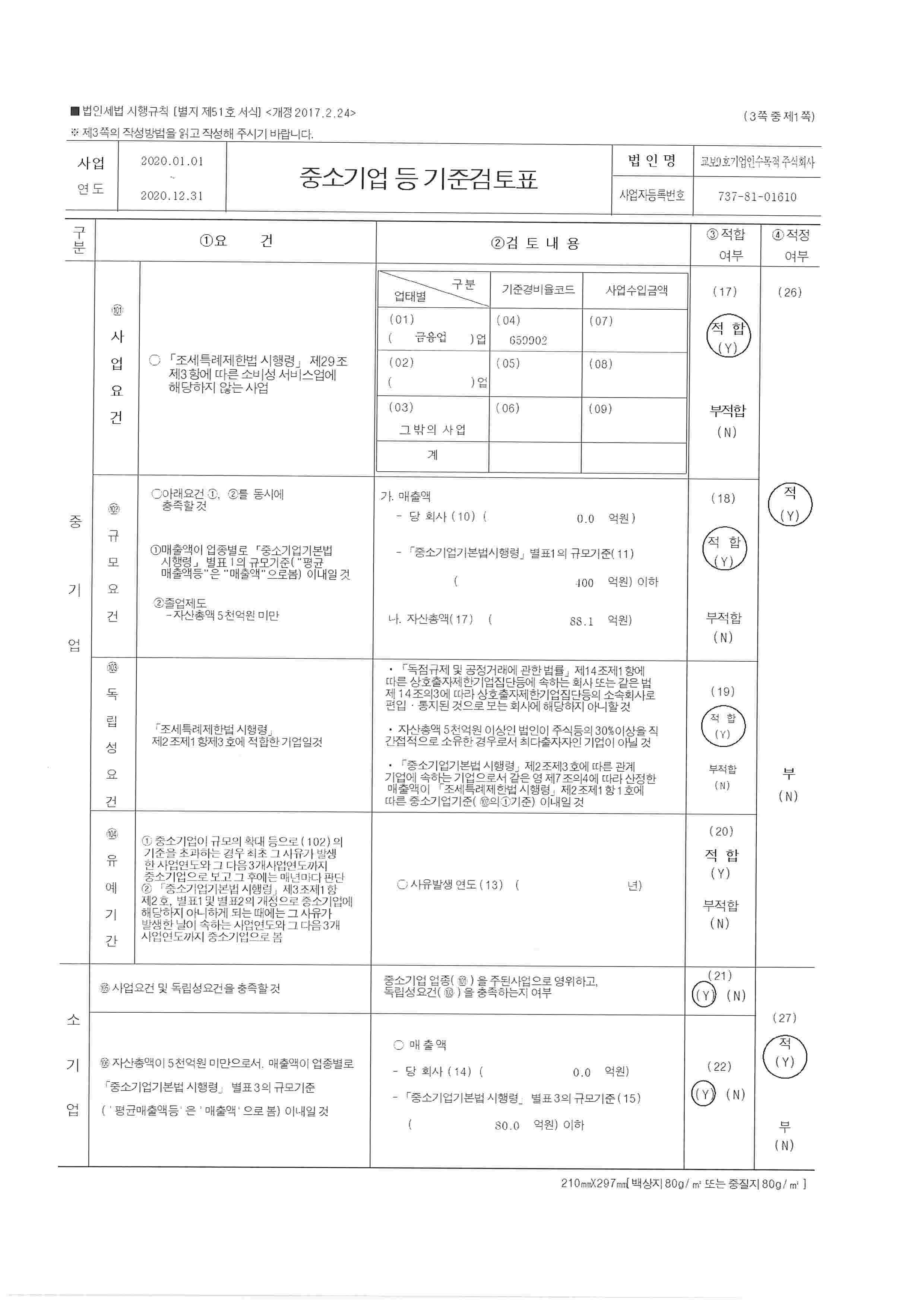 이미지: 중소기업 등 기준검토표(1)