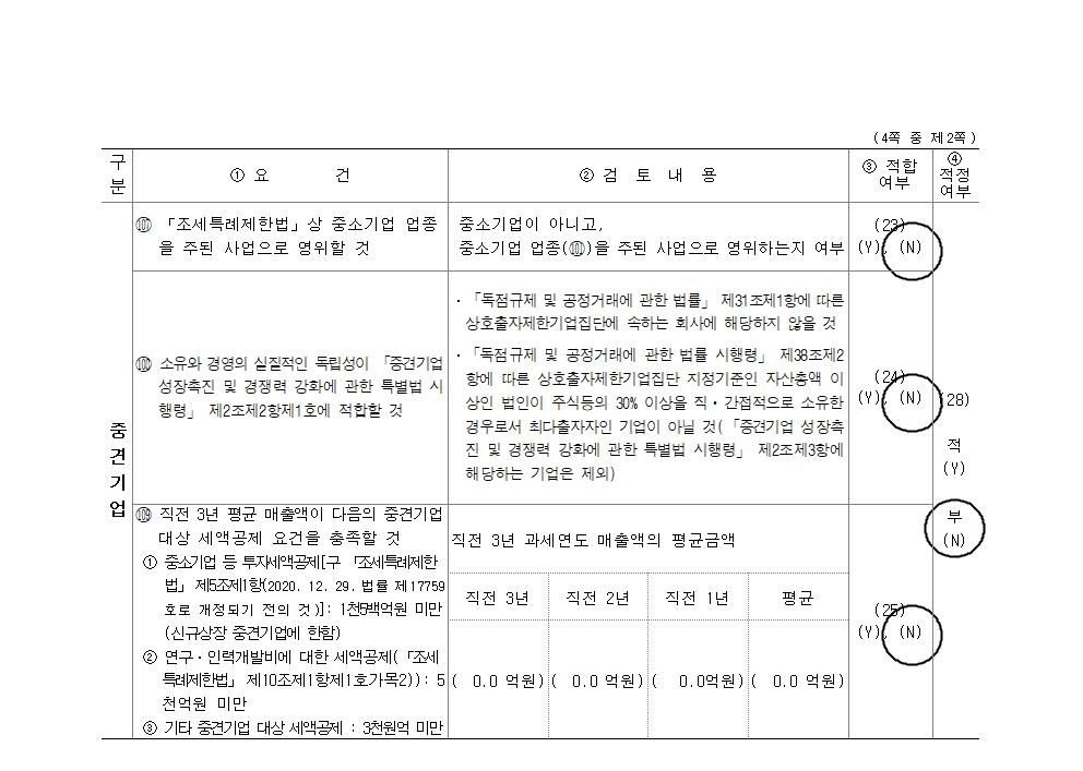 이미지: 중소기업 등 기준검토표(법인세법 시행규칙)002