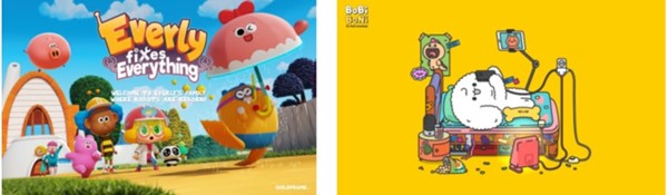 이미지: 골드프레임(주) 오리지널 IP 현황_everly fixes everything(좌), bobi boni(우)