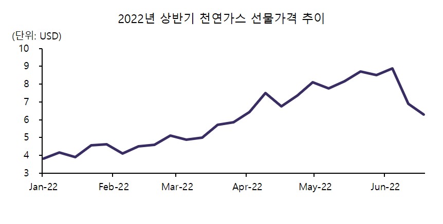 이미지: [2022년 상반기 천연가스 선물 가격 추이]