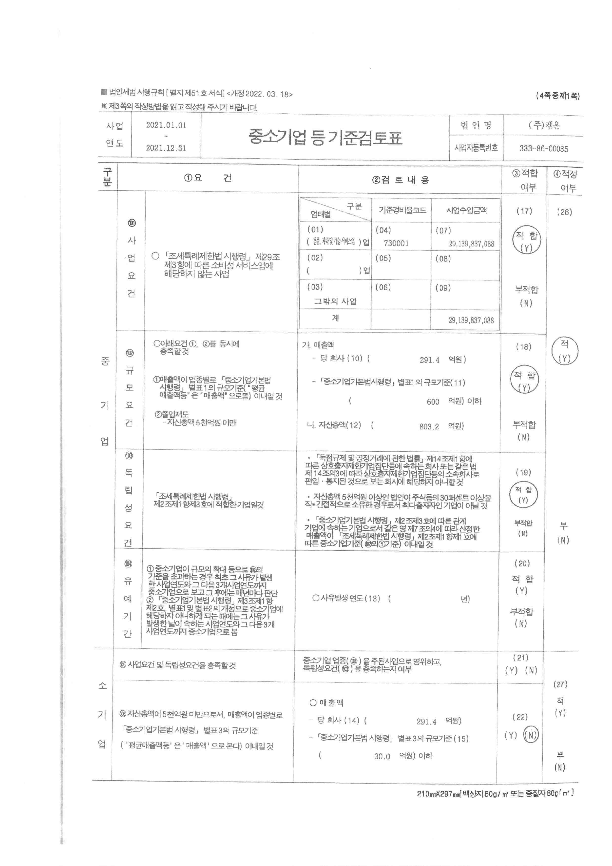 이미지: 중소기업 등 기준검토표 1