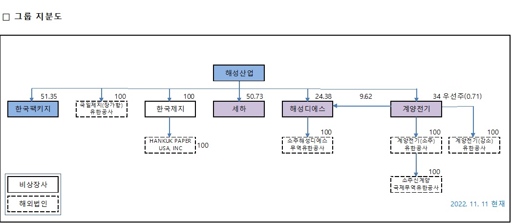 이미지: 계열회사간 계통도 (2022. 11. 11)
