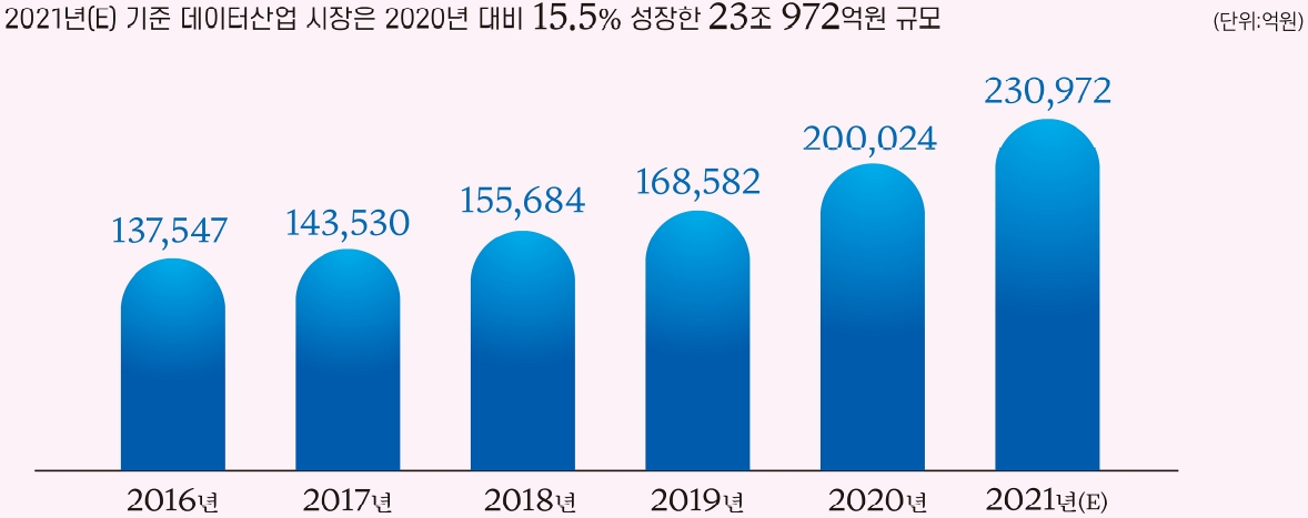 이미지: [국내 데이터 사업 시장규모, 2016 ~ 2021년(E)]