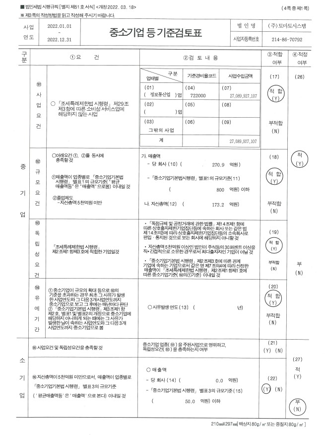 이미지: 중소기업 등 기준검토표 1