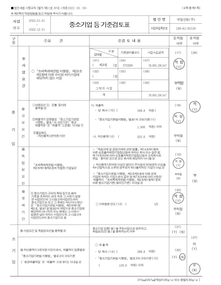 이미지: 제30기 중소기업 기준검토표
