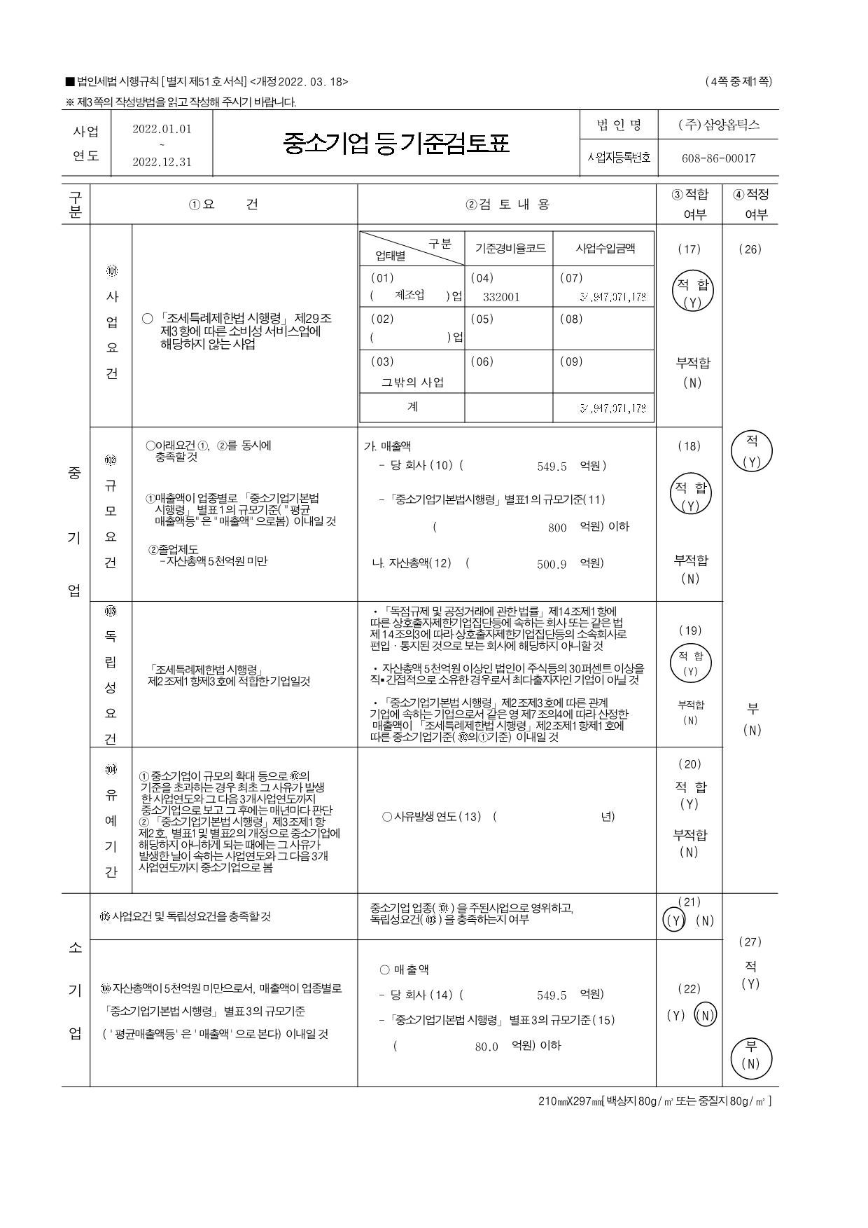 이미지: 중소기업 등 기준검토표 1