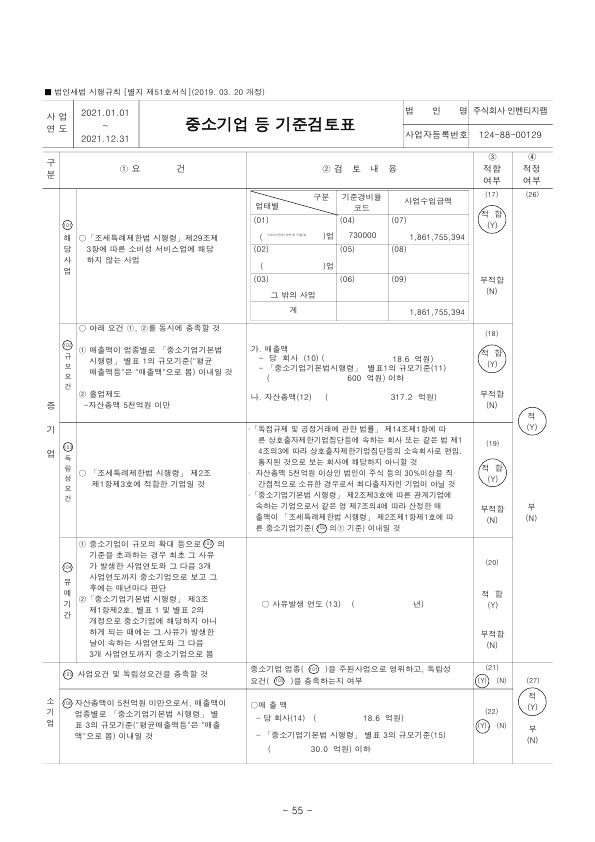 이미지: 종소기업 등 기준검토표 (1)