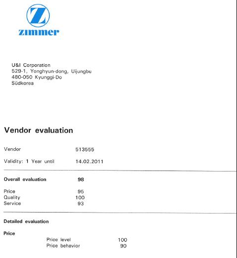 이미지: <Zimmer 의 외주업체 평가표>