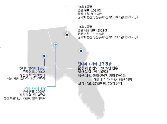 이미지: 현대차그룹의 미국 내 ev 설비투자 계획